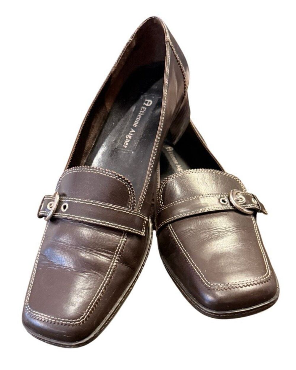 Etienne Aigner Vintage “Jules" Square-Toe Leather Loafers Brown Sz. 9.5 - Picture 8 of 16